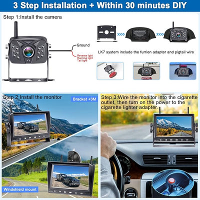HD 1080P 7 inch RV Wireless Backup Camera: 15-Min Easy Install Clear Night Vision 4 Channels Recording Touch Key Monitor Rear View Camera for Furrion Pre-Wired RVs Travel Trailers Camper Truck