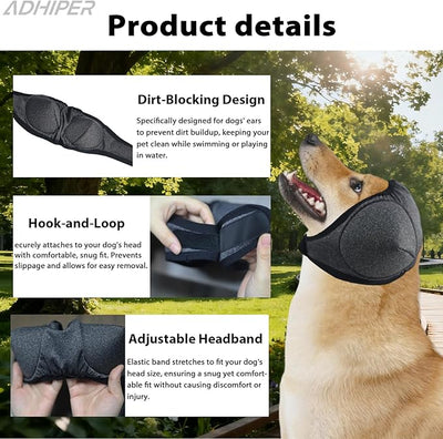 Adhiper Upgrade Dog Ear Muffs Wraps Noise Protection Quiet Ears, Elastic Waterproof Dog Ear Covers for Grooming, Bath, Drying, Swim & Anxiety Relief Reserved Ear Room Design (Gray/Medium)