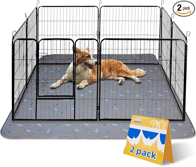 Sunheir Washable Pee Pads for Dogs Extra Large 36" x 48" 2-Pack Reusable Puppy Pads Pet Training Pads, Whelping Pad, Non-Slip Protects Against Urine Leakage (Leaves - Light Grey, 36x48)