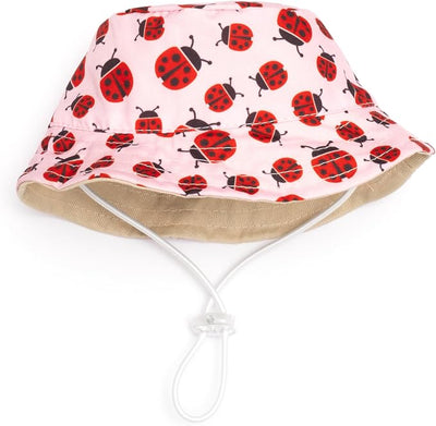 THE WORTHY DOG Ladybugs Bucket Hat for Dogs – Lightweight Pet Sun Hat with Adjustable Chin Strap, Soft Brim & Bright Colors - Pink, Medium