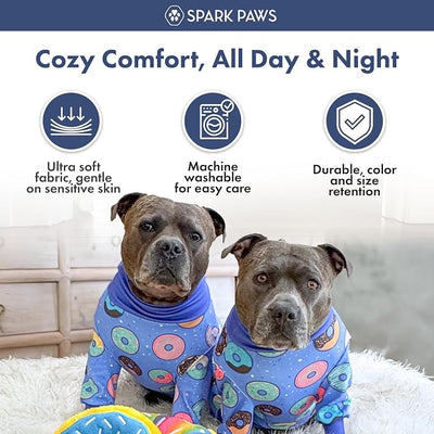 Spark Paws Dog Pajama, Dog Recovery Suit Male, Onesie, Ultra-Soft and 4-Way Stretch, for Small Medium and Large Breeds - Donuts - 3XL