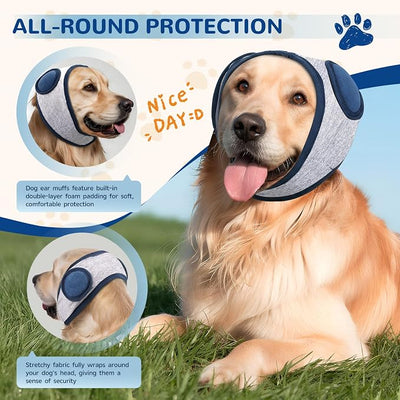 Thickened Dog Ear Muffs for Noise Cancellation–5 Sizes Adjustable Strap No Shake Ear Wrap for Anxiety Relief Fireworks Thunder Grooming Bathing & Hematoma Recovery for Small Medium Large Dogs-XXL