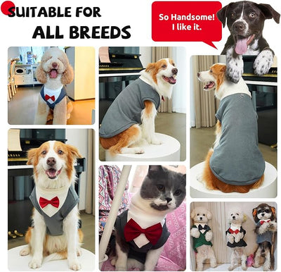 Cute Dog Fleece Sweater with D-Ring, Fall Winter Dog Clothes Tuxedo Costume with Bowtie, Soft Puppy Sweatshirt Corgi Bulldog Apparel Dachshund Outfits for Small Medium Large Dogs(Grey,3XL)