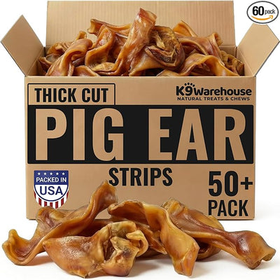 K9warehouse Pig Ears Strips - 32oz USA Packed - Natural Bulk Pig Ear Slivers - Treats Made of 100% Pure Pork - Alternative to Rawhide Chews - Thick Cut Pigs Ear Dog Treats for Small to Large Dogs
