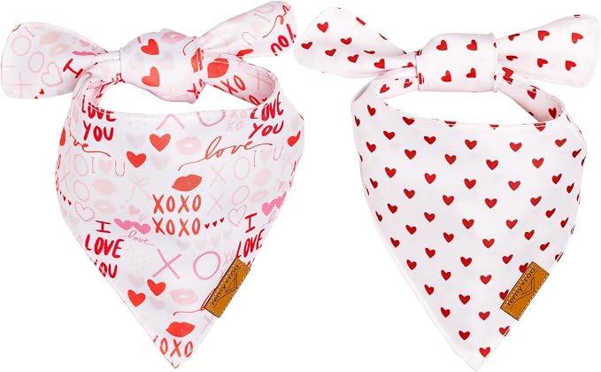 Remy+Roo Dog Bandanas - 2 Pack | Valentine's Day XOX Dog Bandanas Set | Premium Durable Fabric | Patented Shape Bandanas for Dogs (XOXO, Small)