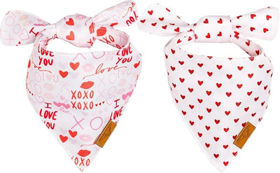 Remy+Roo Dog Bandanas - 2 Pack | Valentine's Day XOX Dog Bandanas Set | Premium Durable Fabric | Patented Shape Bandanas for Dogs (XOXO, Small)