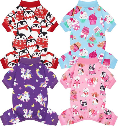 XPUDAC 4 Pack Dog Pajamas Cute Soft Dog Clothes for Small Medium Dogs Boy Girl Stretchy Pjs Jammies Outfit Puppy Onesies, Medium