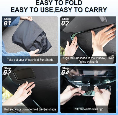 SINGARO Universal 300T Car Windshield Sun Shade, Foldable Reflective for Windshield & Window Shades with Overlapping Design, Car Interior Accessories (64.5" L x 33" W)