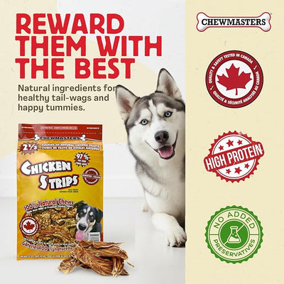 Chewmasters Chicken Strips - Real Chicken, High Protein, Easy to Chew Chicken Dog Treats, No Preservatives Training Snacks for All Breeds, 100% Natural Dog Snacks, 2 lb Bag