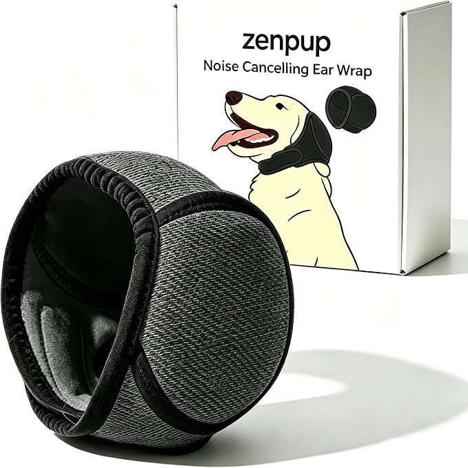 Zenpup Noise Cancelling Ear Wrap for Dogs, Calming Muffs for Fireworks, Thunder, Grooming, Bathing and Swimming, Adjustable (Small)