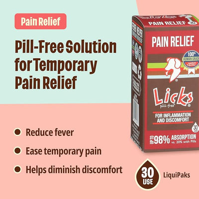 Licks Pain Relief - Temporary Discomfort & Mobility Support for Dogs with Aspirin - Pill-Free Liquid Packets - 30 Packets