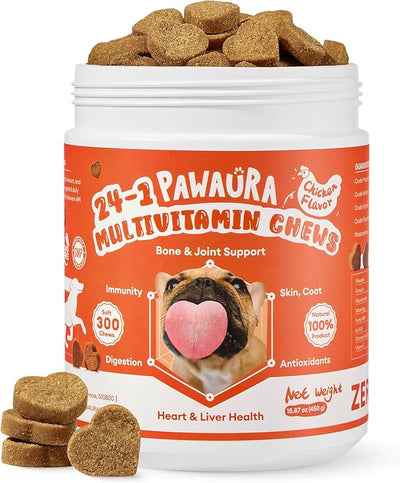 24-in-1 Multivitamin Dog Supplement, 300 Soft Chews – Glucosamine & Chondroitin for Joint Support, Probiotics for Gut Health, Omega Fish Oil for Skin & Coat, Daily Dog Vitamins
