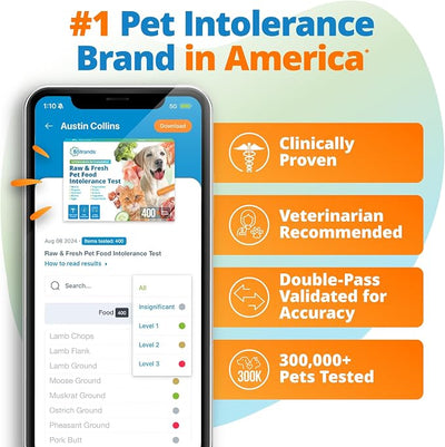 5Strands Raw & Fresh Pet Food Intolerance Test, at Home Gut Health Test for Dogs & Cats, 400+ Raw & Gently Cooked Fresh Food Items Tested, Accurate for All Ages & Breeds, Fast 4 Day Results