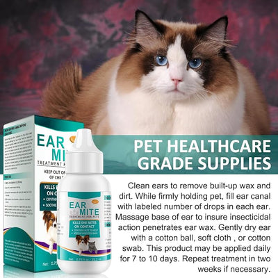 Ear Mites Treatment for Dogs and Cats,Dog Ear Infection Treatment Drops 0.75 Fl Oz | Relief for Dogs and Cats Suffering from Ear Mites, Pets Ear Cleaning Drops with Soothing Aloe for Dog & Cats