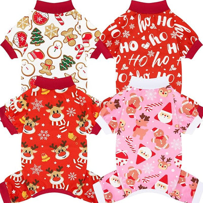 XPUDAC 4 Pack Christmas Dog Pajamas Comfy Dog Clothes for Small Medium Dogs Girl Boy Holiday Pet Outfit Puppy Onesie Cat Pjs Jammies，2XL