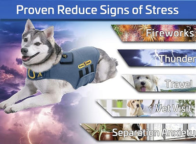 CozyVest® Dog Anxiety Vest 3-in-1 Music & Aromatherapy Shirt, Relaxing Sound & Essential Oils Jacket, Fireworks Thunder Separation & Thunderstorm Canine Stress Relief Coat (Gray, Large [41-64 Lbs])