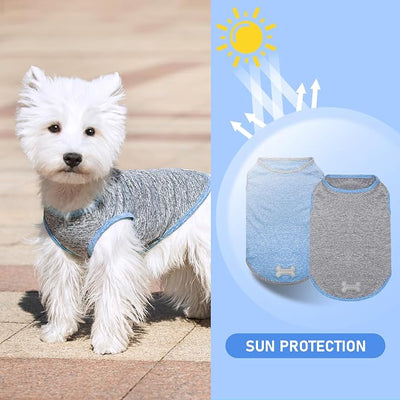 KYEESE 2Pack Dog Shirt, Lightweight Sun Protection Sleeveless Dog T Shirts for Small Dogs Boy, Breathable Puppy Reflective Tank Top Summer Dogs Clothes for Outdoor Walking, Grey+Light Blue, S