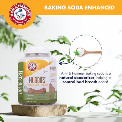 Arm & Hammer for Pets Nubbies Dental Treats Value Size Baking Soda Calcium Dog Dental Chews Scrubs Plaque Tartar Chicken Flavor 139 Count 52.8 OZ 6 Pack