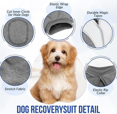 SlowTon Dog Recovery Suit - Surgery Recovery Suit for Female Male Dogs, Dog Onesie After Spay Abdominal Wounds, E-Collar Cone Alternative Prevent Licking Pet Surgical Suit(Grey,XXL)