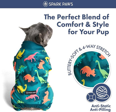 Spark Paws Dog Pajama, Dog Recovery Suit Male, Onesie, Ultra-Soft and 4-Way Stretch, for Small Medium and Large Breeds - Dinosaurs - 4XL