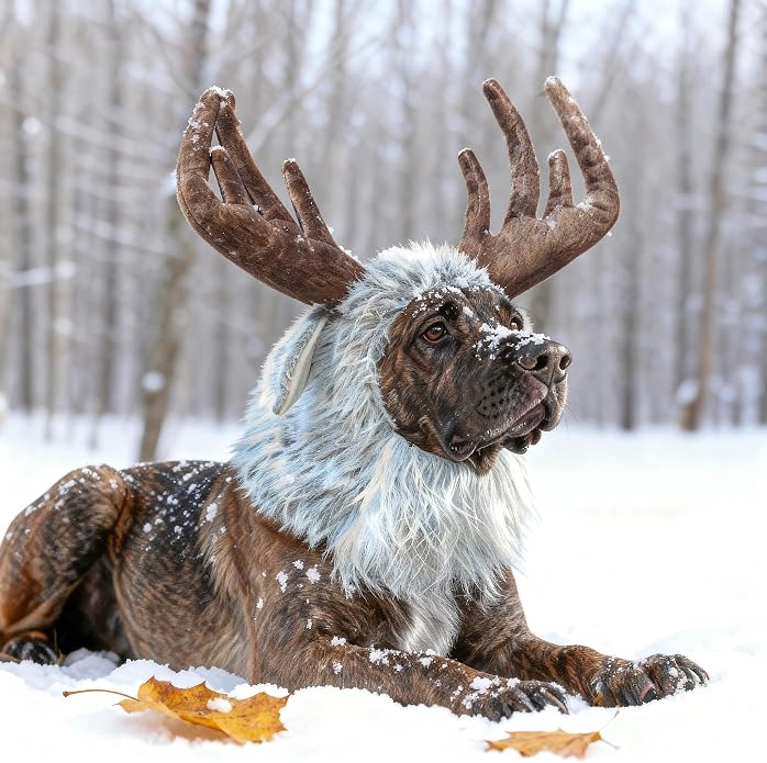 Funny Reindeer Moose Dog Costume - Cute Furry Pet Wig for Halloween & Christmas