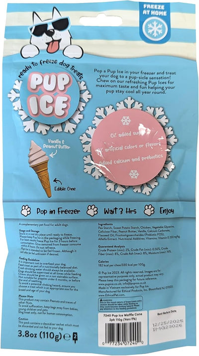 SPOT Pup Ice- Ready to Freeze at Home Dog Treats-Edible Chews for Medium Breed Dogs & Puppies with Real Chicken to Keep Your Pup Cool Year Round, Waffle Cone Vanilla and Peanut Flavor, 2pcs