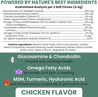 Glucosamine for Senior Dogs Hip and Joint Supplement, 120 Mobility Chews | Made with Glucosamine, MSM, Chondroitin, Green Lipped Mussels and More