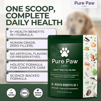 DA-1 Daily All-in-One Dog Supplement Powder | Dog Multivitamin with Probiotics for Gut Health | Supports Skin & Coat, Joints, Allergies & Immune Health | Human Grade Formula