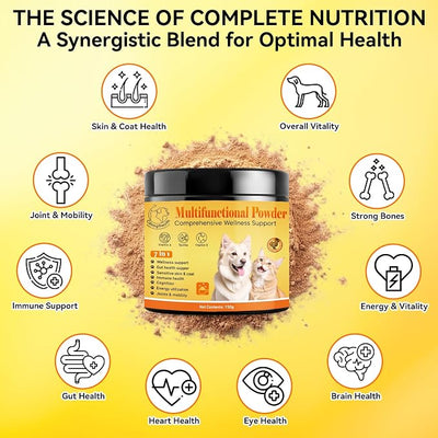 Multivitamin Powder for Dogs - All-in-One Support for Immune, Skin, Coat, Heart and Vision Health with Taurine, Biotin, Omega-3 & Natural Chicken Flavor,150g