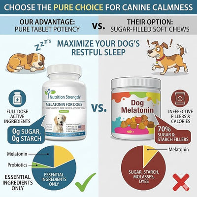Melatonin for Dogs - 3mg High Potency Sleep Aid & Calming Support - Promotes Hair Regrowth - Plus Probiotics for Gut Health - 120 Chewable Tablets