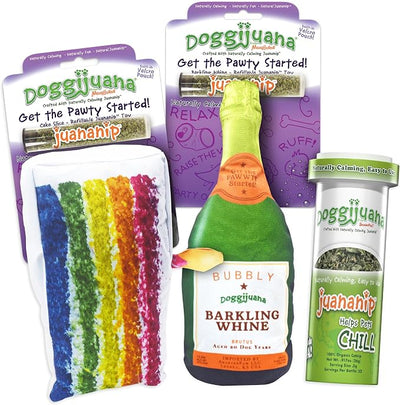 Doggijuana Refillable Juananip Toy Bundle | Cake and Whine Bundle | Funny Dog Toy Plush with Catnip and Refill | Calming Aid for Dogs | Interactive Chew Toy for Play
