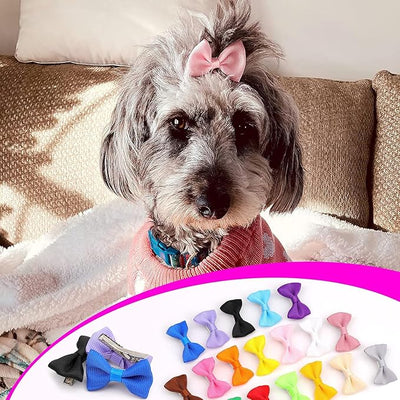 YAKA 40PCS (20 Paris) Cute Puppy Dog Small Bowknot Hair Bows with Metal Clips Handmade Hair Accessories Bow Pet Grooming Product