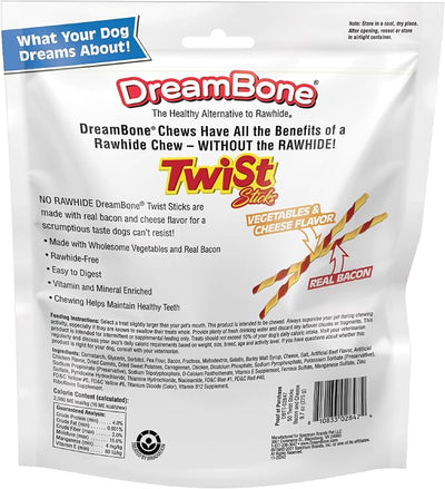 DreamBone Bacon and Cheese Twist Stick Dog Treats, Daily Rawhide-Free Chew, Digests Safely and Completely, With Real Protein, Bacon, Cheese and Veggies, 50 count