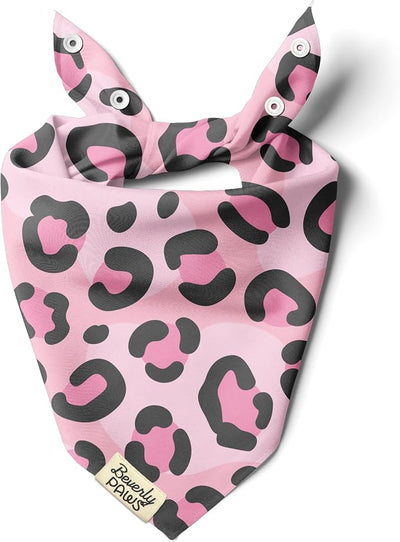 Snap-On Dog Bandana for Small Medium Large Pets, Dogs Cats Adjustable Handkerchief Scarf for Girl & Boy, Funny Cute Puppy Apparel & Accessories (Pink Leopard, Large)