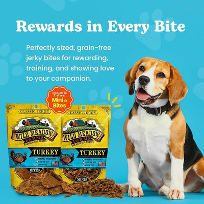Classic Turkey Bites, Soft Jerky Treats for Dogs, Grain-Free & All-Natural, Ideal for Training, Portioning, and High-Value Rewards for All Breeds & Ages - 3.5 Ounce Pouch