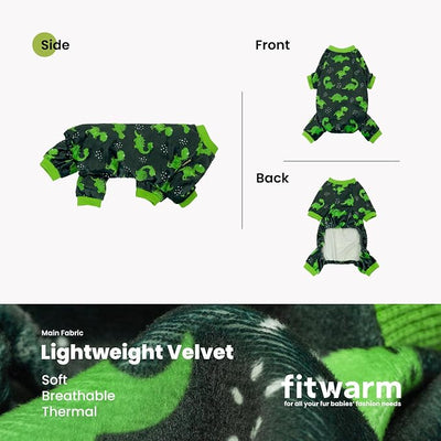 Fitwarm Dinosaur Dog Fleece Pajamas, Warm Clothes for Small Dogs Boy, Cozy Pet Onesie with Feet, Dark Green, Bright Green, XXL