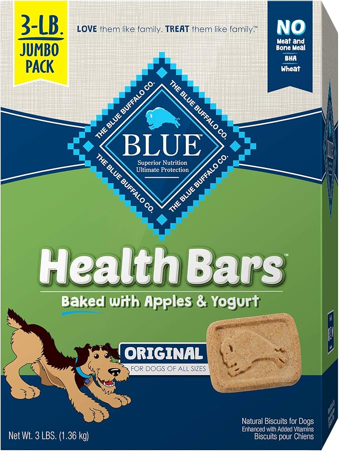 Blue Buffalo Health Bars Natural Crunchy Dog Treats Biscuits Apple & Yogurt 48-oz box
