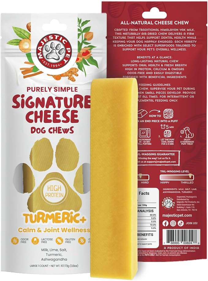 Majestic Pet Himalayan All-Natural Cheese Dog Chews - Long Lasting Dental Chew for Dogs - Healthy Pet Treats with Beneficial Ingredients (Calm & Joint Wellness, Large, 1 Pack