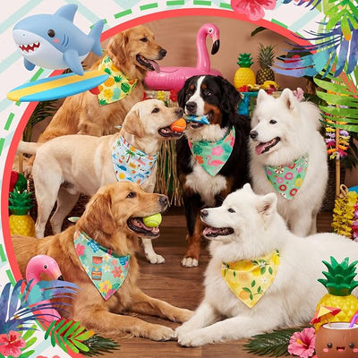 Weewooday 50 Pcs Summer Bandanas Bulk for Dogs Kerchief Bibs Scarves with Beach, Fruit, Hawaii Ice Cream Luau Aloha Pool for Small Medium Large Grooming Accessories(31.5 x 21.7 X21.7 Inch)