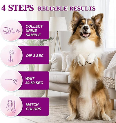Dog & Cat Urine Test Strips, 4-in-1 Pet Urinalysis Testing Kit for Ketone, Glucose, pH and Nitrite, Reagent Strips for Vet Diabetes,UTI Monitor, 50ct Urine Test Kit Easy to Use at Home