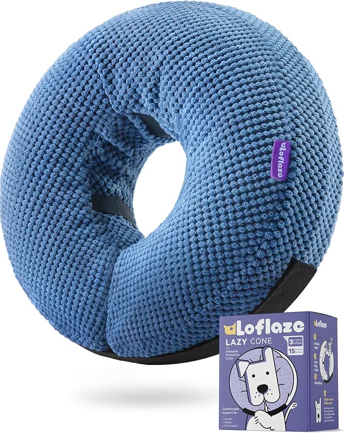 Loflaze Inflatable Dog Cone Collar - Dog Neck Donut Cone Collar Alternative After Surgery - Soft Cone for Large Medium Small Dogs Cats - Alternative Recovery E Collar (Blue, L)