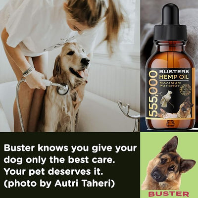 Buster's Organic Hemp Oil 530,000 4Pack-4month Supply for Dogs & Cats Made in USA - Omega Rich 3, 6 & 9 - Hip & Joint Health, Natural Relief, Calming Drops