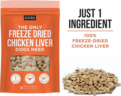Natural Rapport Freeze Dried Chicken Liver Dog Treats - Single Ingredient, High Protein Training Treats for Small & Large Dogs (4 oz) (550+ Treats)