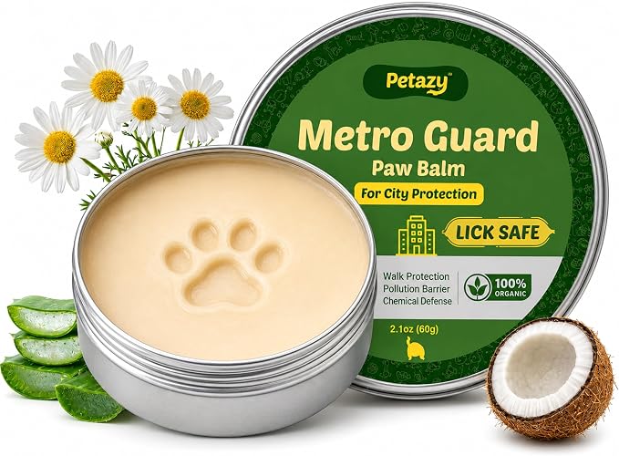 Petazy Dog Paw Balm – Metro Guard Formula for Hot Pavement, Pollution & City Surfaces | Lick-Safe, Natural Shield with Beeswax, Aloe Vera & Vitamin E | Paw & Nose Balm for Dogs & Cats, 2.1 oz
