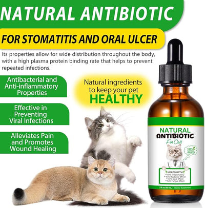 NenMaoKeNu 60ML Antibiotics for Cats, Premium Cat Antibiotics Supplement, Cats Multivitamin, Natural Antibiotic for Cats, Cat Antibiotic, Cat Antibiotics Supports Immune & Cats Allergy Relief-2 Fl Oz