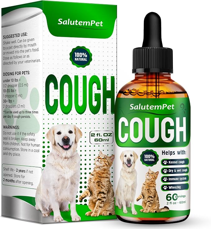 Kennel Cough Medicine for Dogs & Cats – Kennel Cough Treatment Helps with Allergies & Sneezing – Herbal Supplement with Mullein Leaf, Angelica Root, Calendula Breeds – 2 Oz
