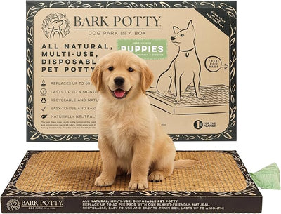 Puppy Bark Potty | Indoor Potty for Puppies & Dogs | Plant-Based Fiber Dog Potty Tray | Stays Dry & Pest-Free | Disposable Litter Box for Dogs | Large 30x20