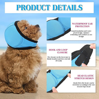 3 Pcs 3 Size Dog Ear Cover Swimming Waterproof Head Wrap for Bath and Grooming, Adjustable Dog Ear Protector, Calming Hood for Thunder, Fireworks, Anxiety
