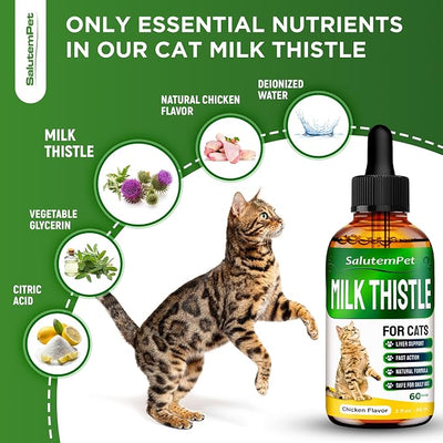 Сat Kidney Support | Milk Thistle for Cats | Herbal Supplement for Kittens & Adult Ones | Solution for All Breeds | Care for Liver | Сhicken Flavor | 2 Oz