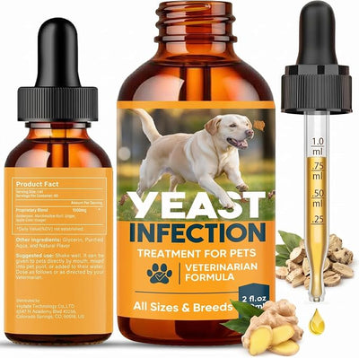 Yeast Infection Treatment for Dogs, Dog Ear Infection Treatment and Anti Yeast Drops, Natural Itch Relief for Skin and Ears, Natural Ingredients Gentle Daily Dogs & Cats Care, 2 Fl Oz